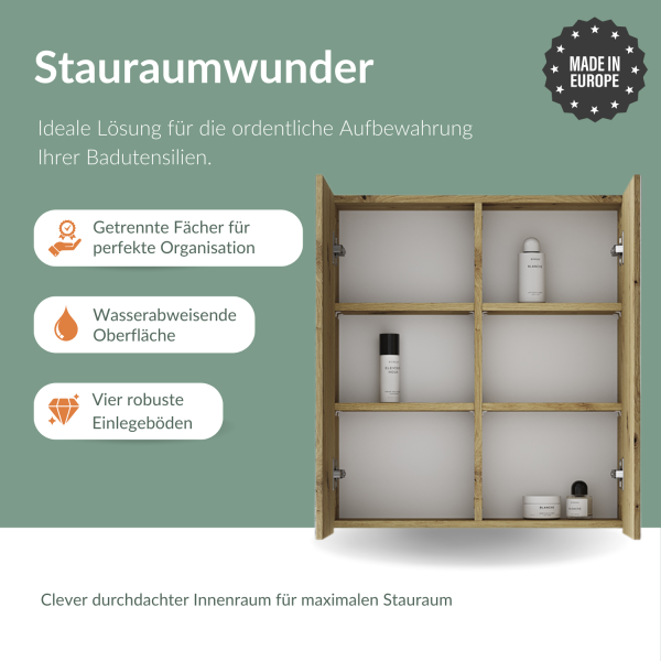 Mirror cabinet Merkur Artizan oak with LED light chrome