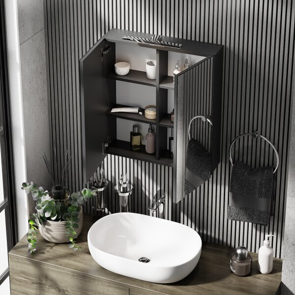 Spiegelschrank Merkur, anthrazit, 60 cm, mit LED-Leuchte in chrom