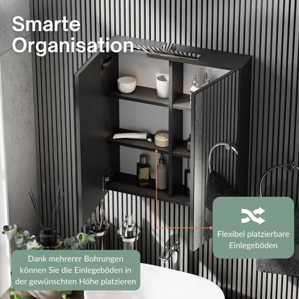 Spiegelschrank Merkur, anthrazit, 60 cm, mit LED-Leuchte in chrom