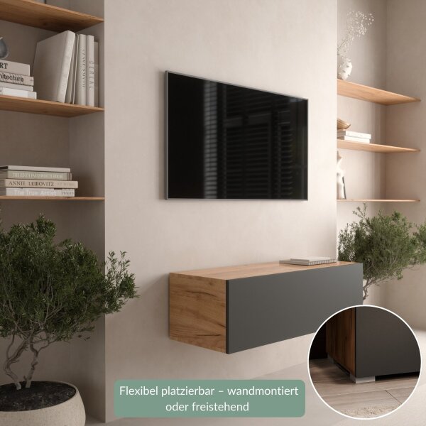 TV Board WEST 100 cm Gold Eiche/Anthrazit