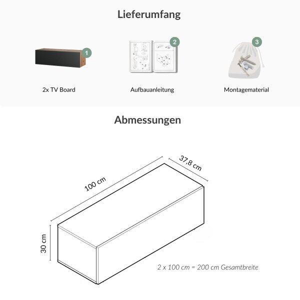 TV Board WEST Gold Eiche / Anthrazit 200 cm (2 x 100 cm)