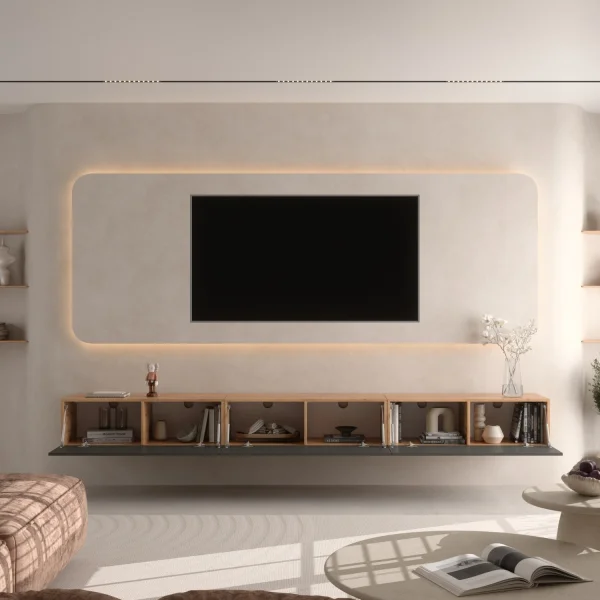 Mueble para TV WEST en roble dorado / antracita, 300 cm (3 x 100 cm)