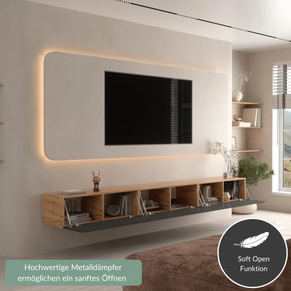 Mueble para TV WEST en roble dorado / antracita, 300 cm (3 x 100 cm)