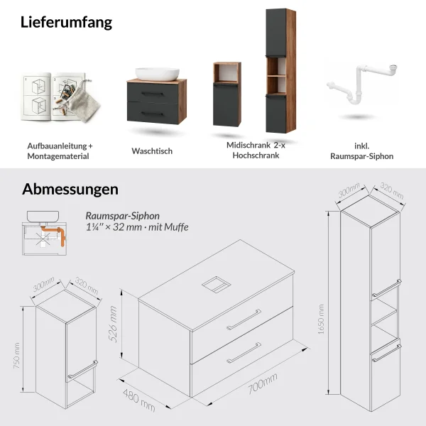 Badmöbel Komplettset LUX 70 cm