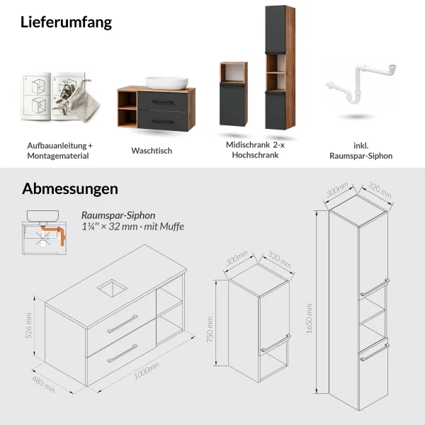 Badmöbel Komplettset LUX 100 cm