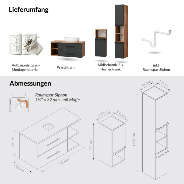 Badmöbel Komplettset LUX 120 cm