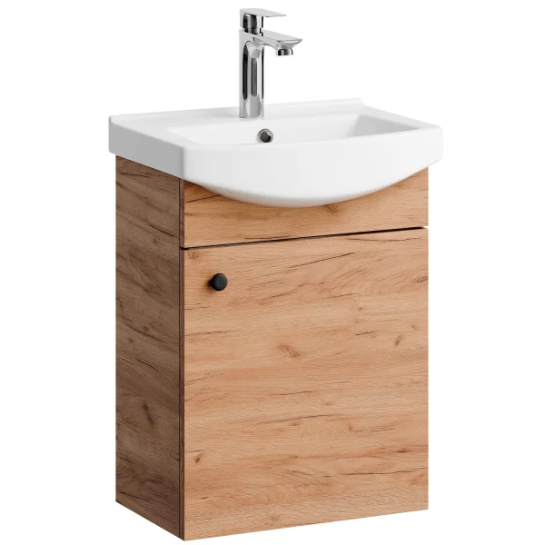 Waschtischunterschrank 45 cm (Gold Eiche) mit Armatur in Chrom