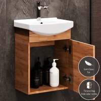 Waschtischunterschrank 45 cm (Gold Eiche) mit Armatur in...