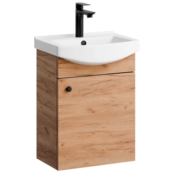 Waschtischunterschrank 45 cm (Gold Eiche) mit Armatur in Schwarz