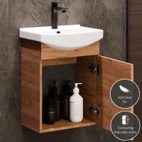 Waschtischunterschrank 45 cm (Gold Eiche) mit Armatur in...