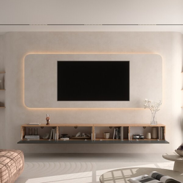 TV Board WEST Gold Eiche / Anthrazit 280 cm (2 x 140 cm)