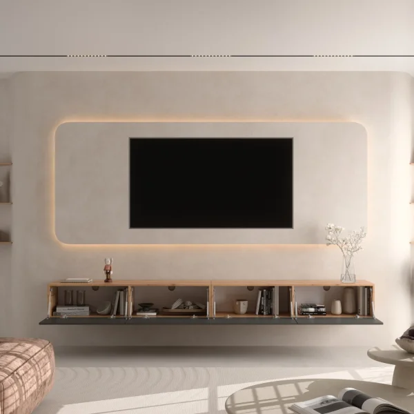 Mueble para TV WEST, roble dorado / antracita, 280 cm (2 x 140 cm)