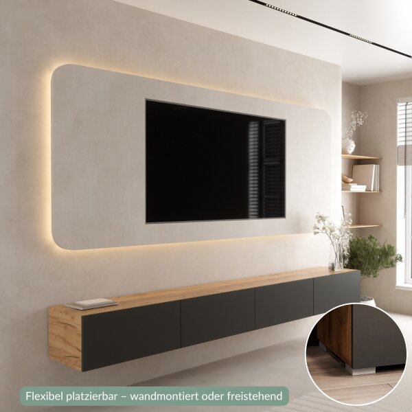 TV Board WEST Gold Eiche / Anthrazit 280 cm (2 x 140 cm)