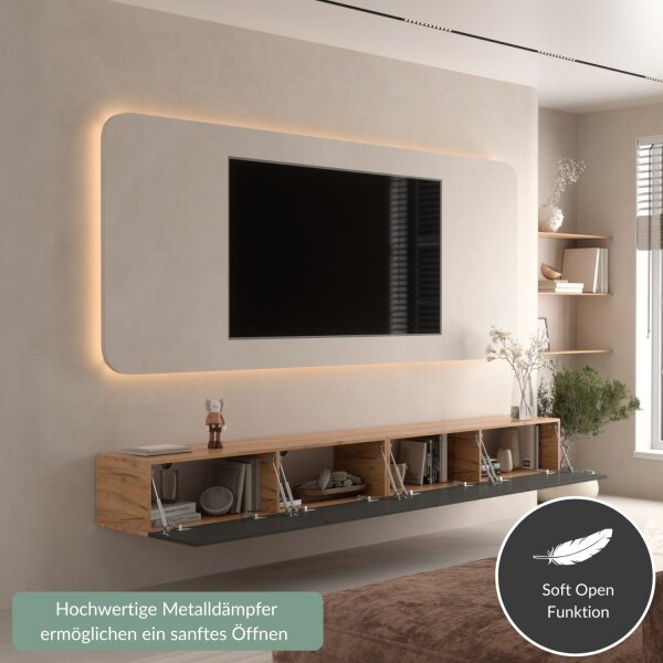 TV Board WEST Gold Eiche / Anthrazit 280 cm (2 x 140 cm)