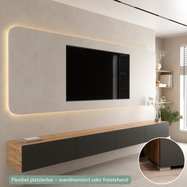 TV Board WEST Gold Eiche / Anthrazit 320 cm (2 x 160 cm)