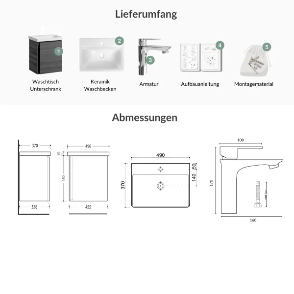 Vanity unit with washbasin 50cm with tap