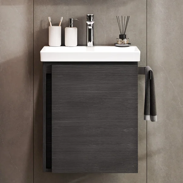 Waschtischunterschrank 50 cm Anthrazit mit Armatur Chrom