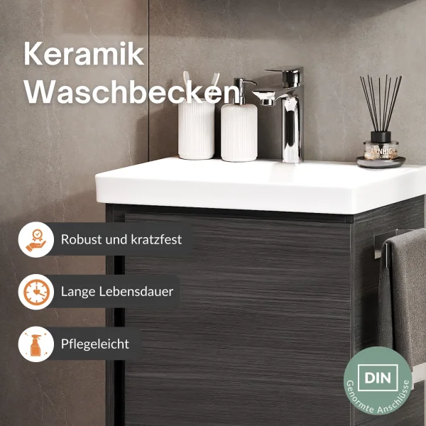 Waschtischunterschrank 50 cm Anthrazit mit Armatur Chrom