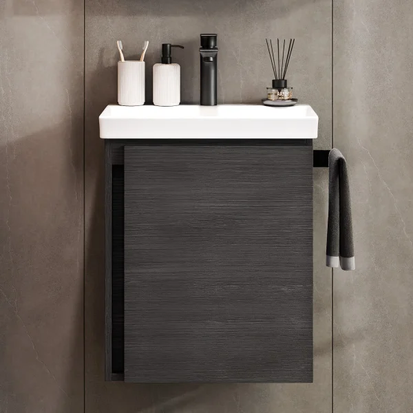 Waschtischunterschrank 50 cm Anthrazit mit Armatur Schwarz