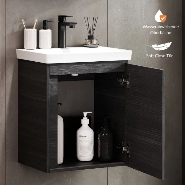 Waschtischunterschrank 50 cm Anthrazit mit Armatur Schwarz