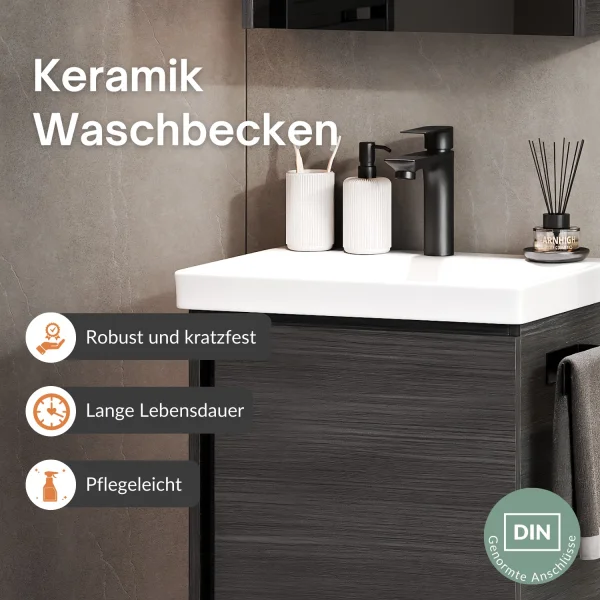 Waschtischunterschrank 50 cm Anthrazit mit Armatur Schwarz