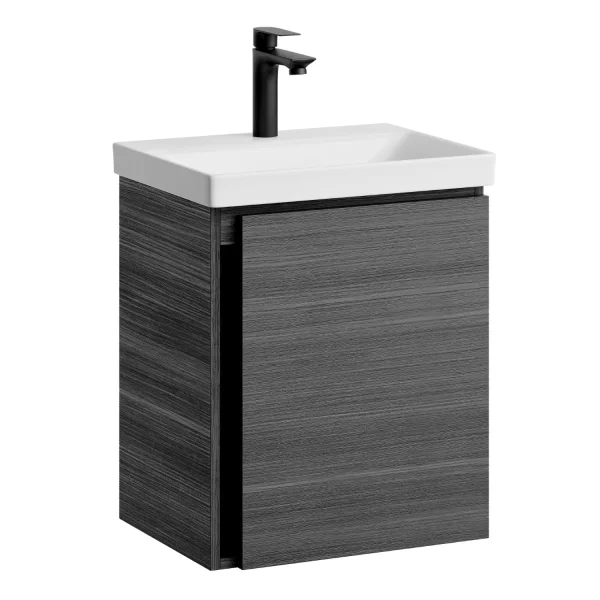 Waschtischunterschrank 50 cm Anthrazit mit Armatur Schwarz