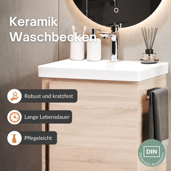 Sink base cabinet 50 cm Sonoma oak with chrome faucet