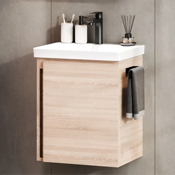 Sink base cabinet 50 cm Sonoma oak with black faucet