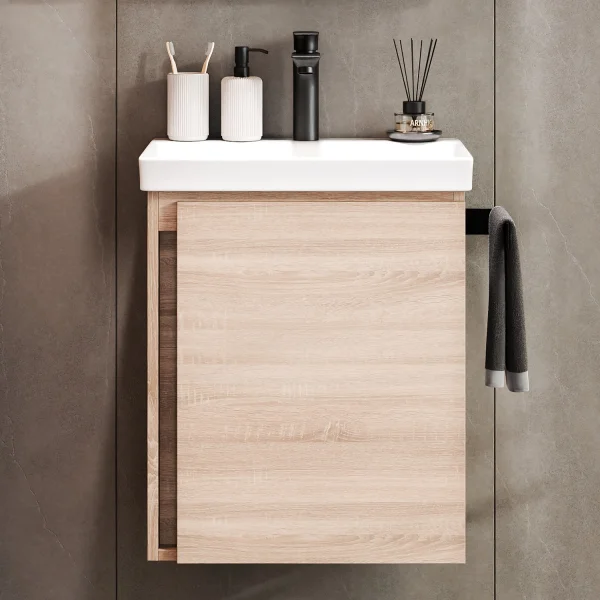 Sink base cabinet 50 cm Sonoma oak with black faucet