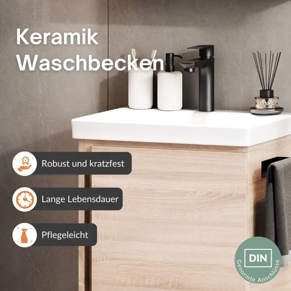 Sink base cabinet 50 cm Sonoma oak with black faucet