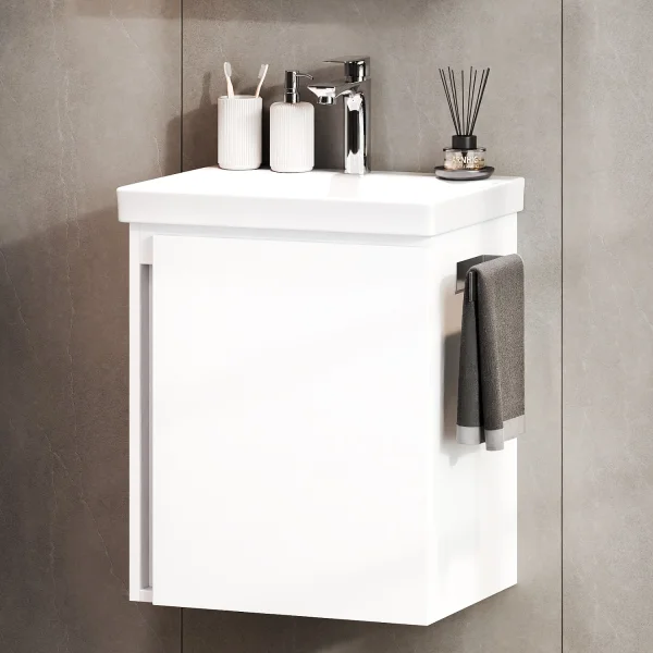 Waschtischunterschrank 50 cm weiß mit Armatur Chrom