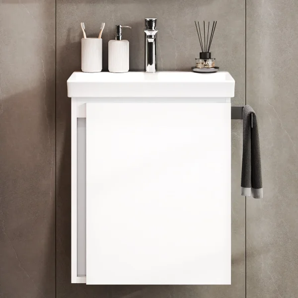 Waschtischunterschrank 50 cm weiß mit Armatur Chrom