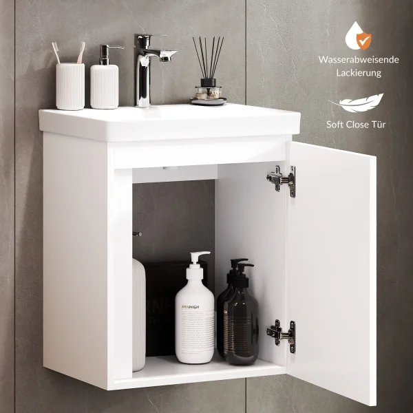 Waschtischunterschrank 50 cm weiß mit Armatur Chrom