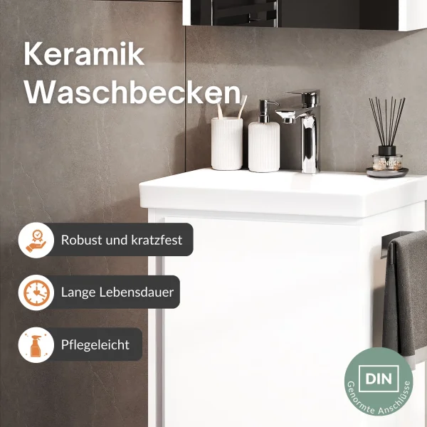 Waschtischunterschrank 50 cm weiß mit Armatur Chrom