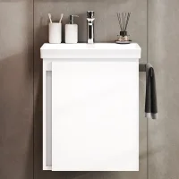 Waschtischunterschrank 50 cm weiß mit Armatur Chrom