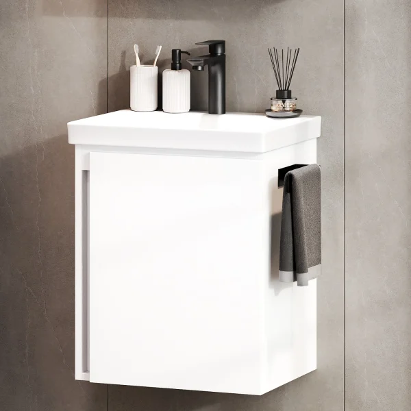 Waschtischunterschrank 50 cm weiß mit Armatur Schwarz