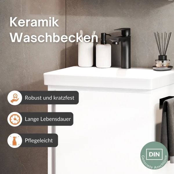 Waschtischunterschrank 50 cm weiß mit Armatur Schwarz