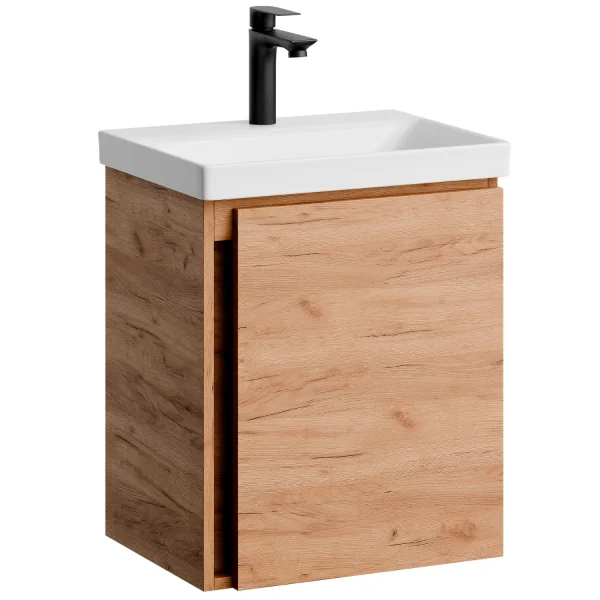 Waschtischunterschrank 50 cm Gold Eiche mit Armatur Schwarz