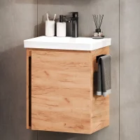 Waschtischunterschrank 50 cm Gold Eiche mit Armatur Schwarz