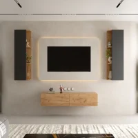 TV Wohnwand (3-teilig) aus 1x TV Board und 2x...