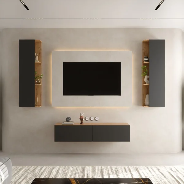 TV Wall Unit Set – 140 cm Gold Oak / Anthracite