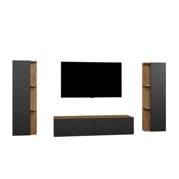 TV Wohnwand Set – 140 cm Gold Eiche / Anthrazit