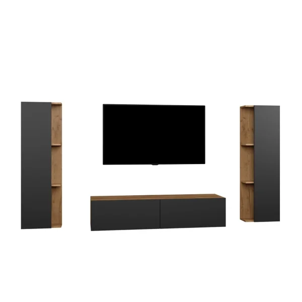 TV Wall Unit Set – 140 cm Gold Oak / Anthracite