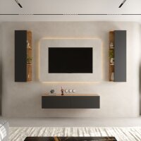 TV Wohnwand Set – 140 cm Gold Eiche / Anthrazit