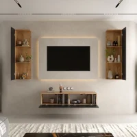TV Wohnwand Set – 140 cm Gold Eiche / Anthrazit