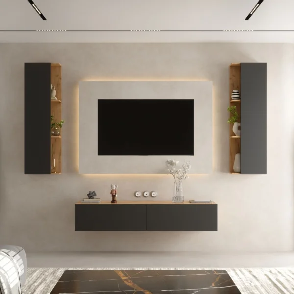 TV board (3-piece) 140 - 320 cm gold oak  Gold oak / anthracite
