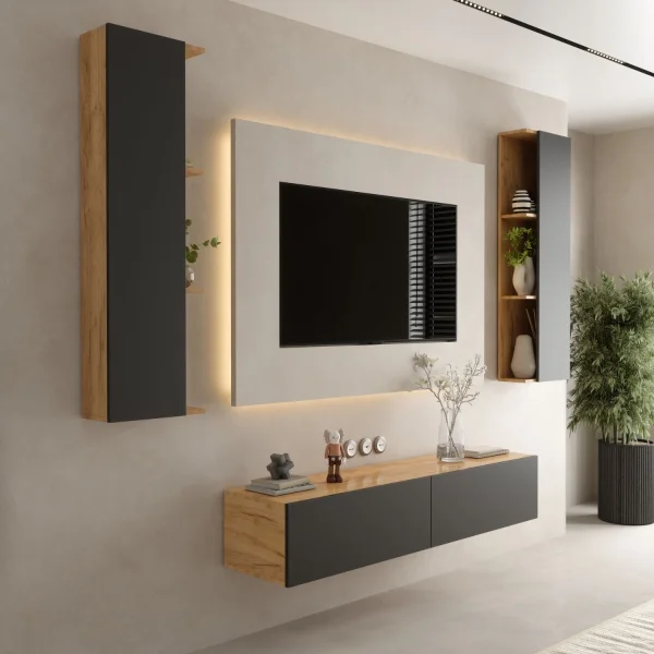 TV board (3-piece) 140 - 320 cm gold oak  Gold oak / anthracite