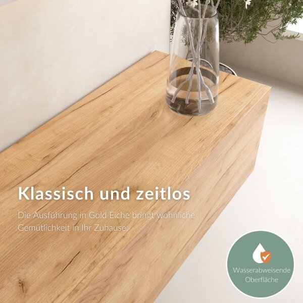 Planetmöbel TV-Lowboard-Set – 200 cm Gold Eiche, hängend mit 2 Seitenschränken