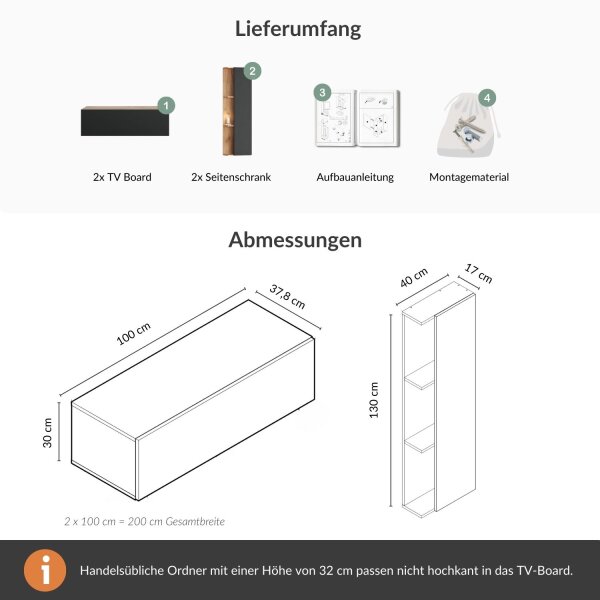 TV Wohnwand – 200 cm Gold Eiche/Anthrazit