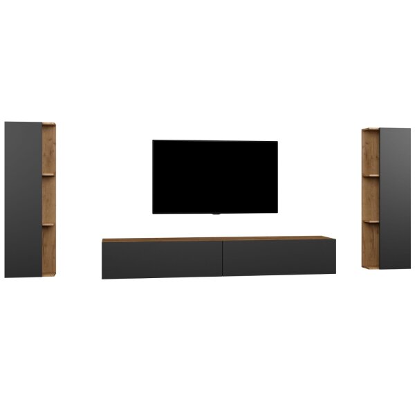 TV Wohnwand – 200 cm Gold Eiche/Anthrazit